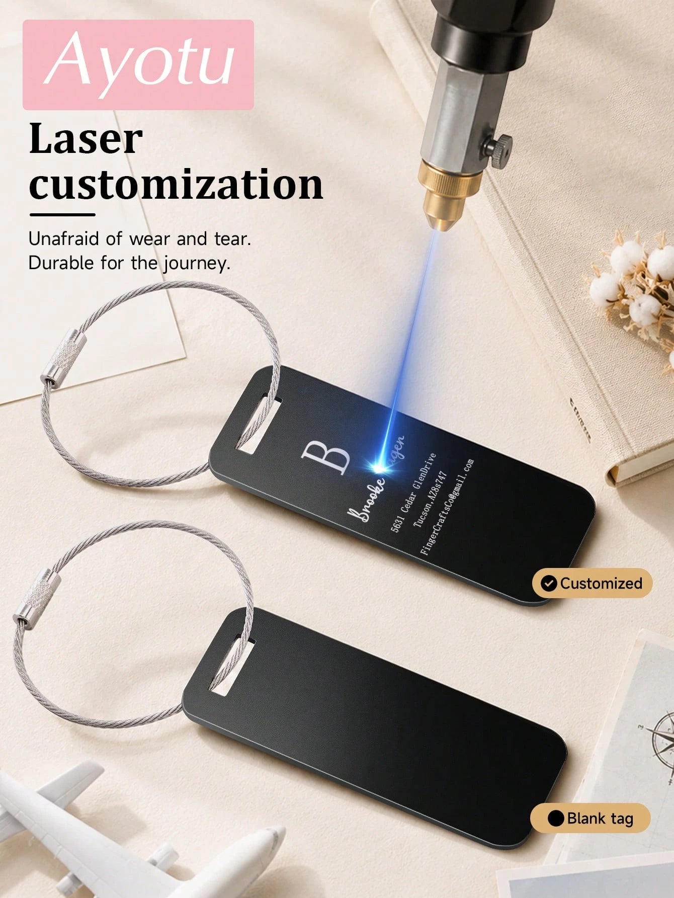 Ayotu Personalized Luggage Tags, Customized Metal Name Tags, Identification Tags, Suitable For Backpacks, Travel Bags, Suitcases, Customized Card Holders/Business Travel Document Organizers, Essential