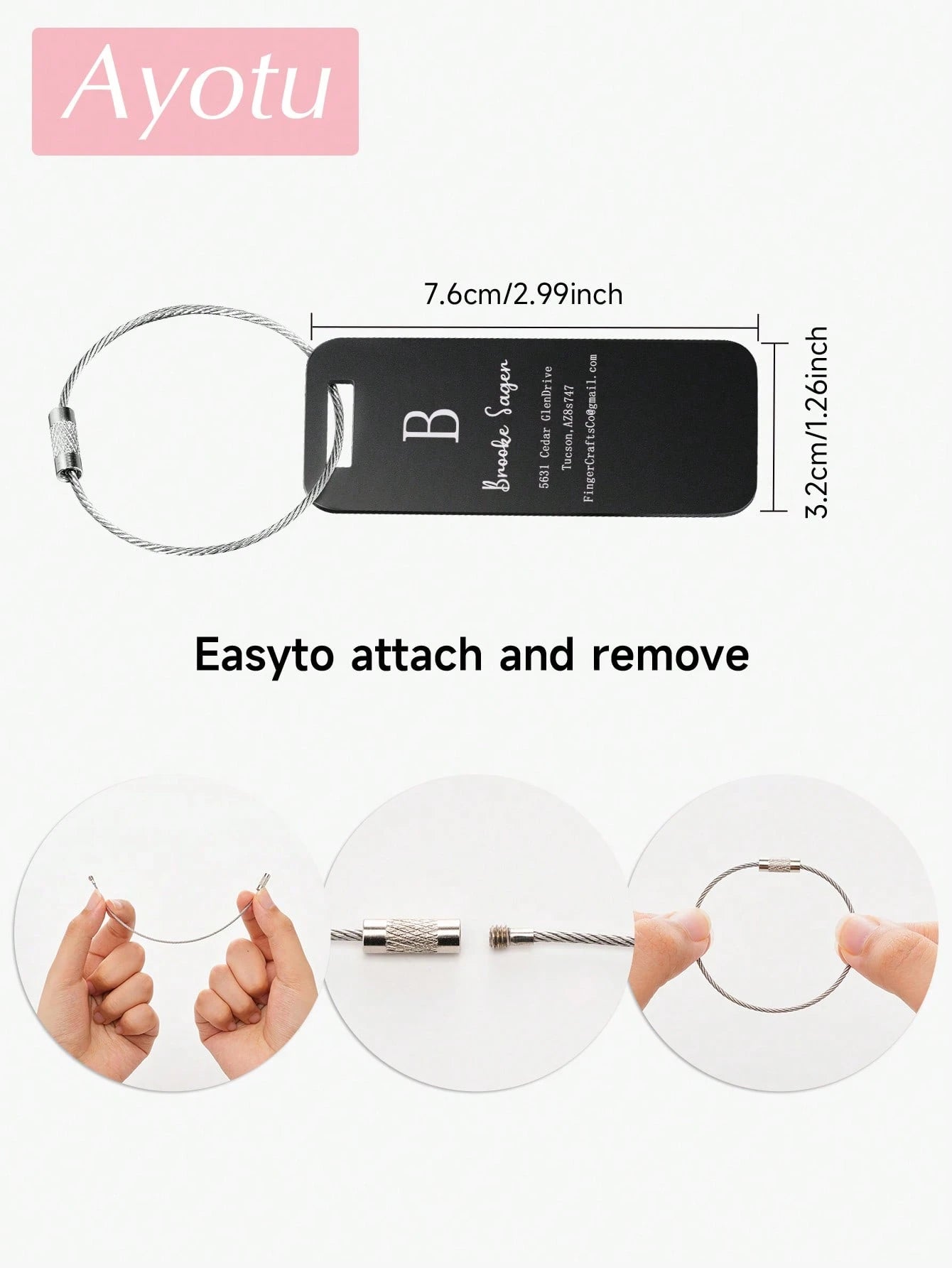 Ayotu Personalized Luggage Tags, Customized Metal Name Tags, Identification Tags, Suitable For Backpacks, Travel Bags, Suitcases, Customized Card Holders/Business Travel Document Organizers, Essential