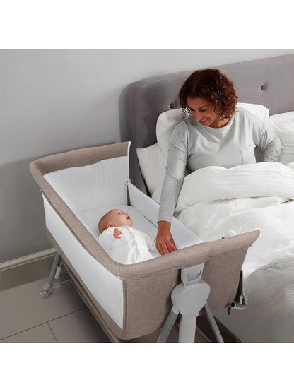 Baby Bassinet, Beside Sleeper For Baby Easy Folding Bedside Bassinet With Storage Basket And Wheels To Reduce Mom's Fatigue (Dark Grey)