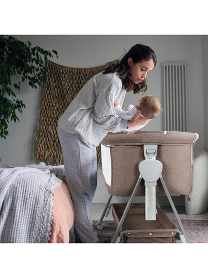 Baby Bassinet, Beside Sleeper For Baby Easy Folding Bedside Bassinet With Storage Basket And Wheels To Reduce Mom's Fatigue (Dark Grey)