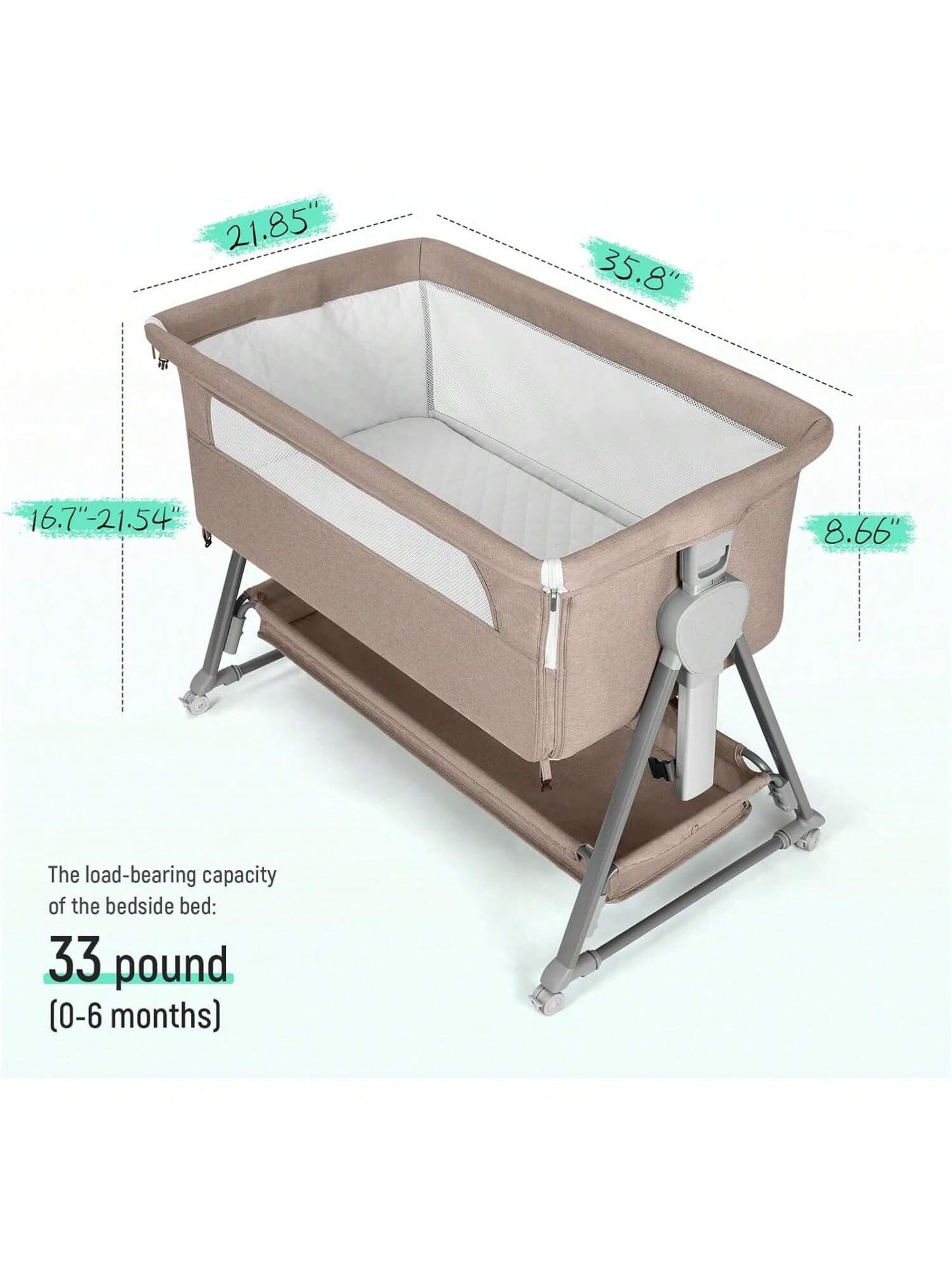 Baby Bassinet, Beside Sleeper For Baby Easy Folding Bedside Bassinet With Storage Basket And Wheels To Reduce Mom's Fatigue (Dark Grey)