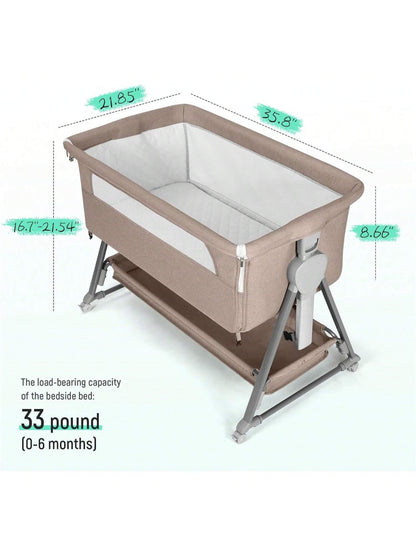 Baby Bassinet, Beside Sleeper For Baby Easy Folding Bedside Bassinet With Storage Basket And Wheels To Reduce Mom's Fatigue (Dark Grey)