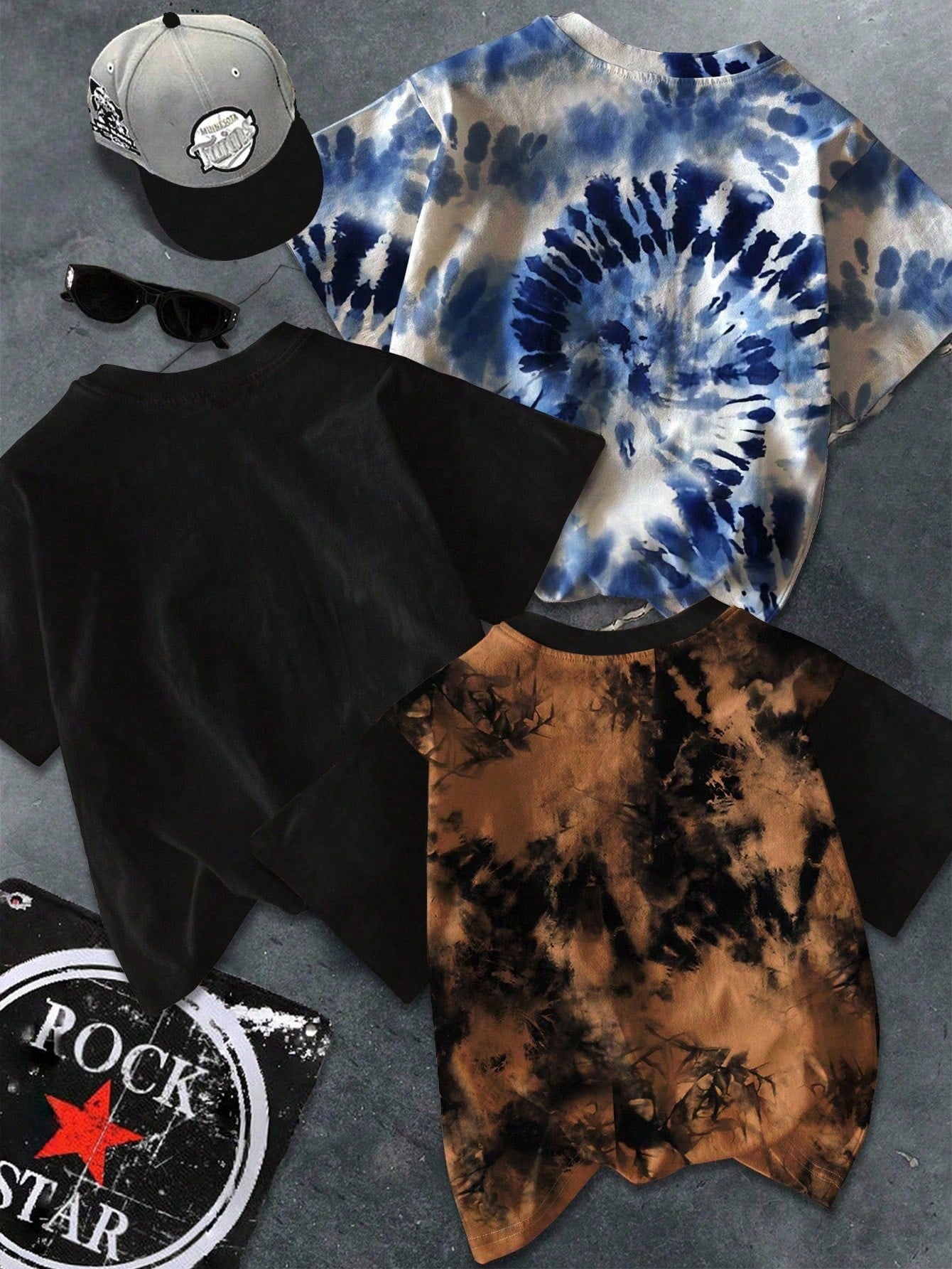 Baby Boy 3-Piece T-Shirt Set,Black,Summer,Street Life Casual Graphic Street Fashion,Carrer Day,Back-To-School,Cool Racing Car Tie-Dye Marble Pattern