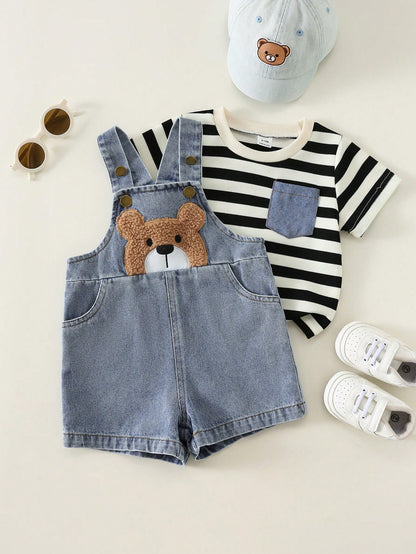 Baby Boy Baby Girl Summer Casual Cute Denim Overalls Bear Overalls Cute Overalls
