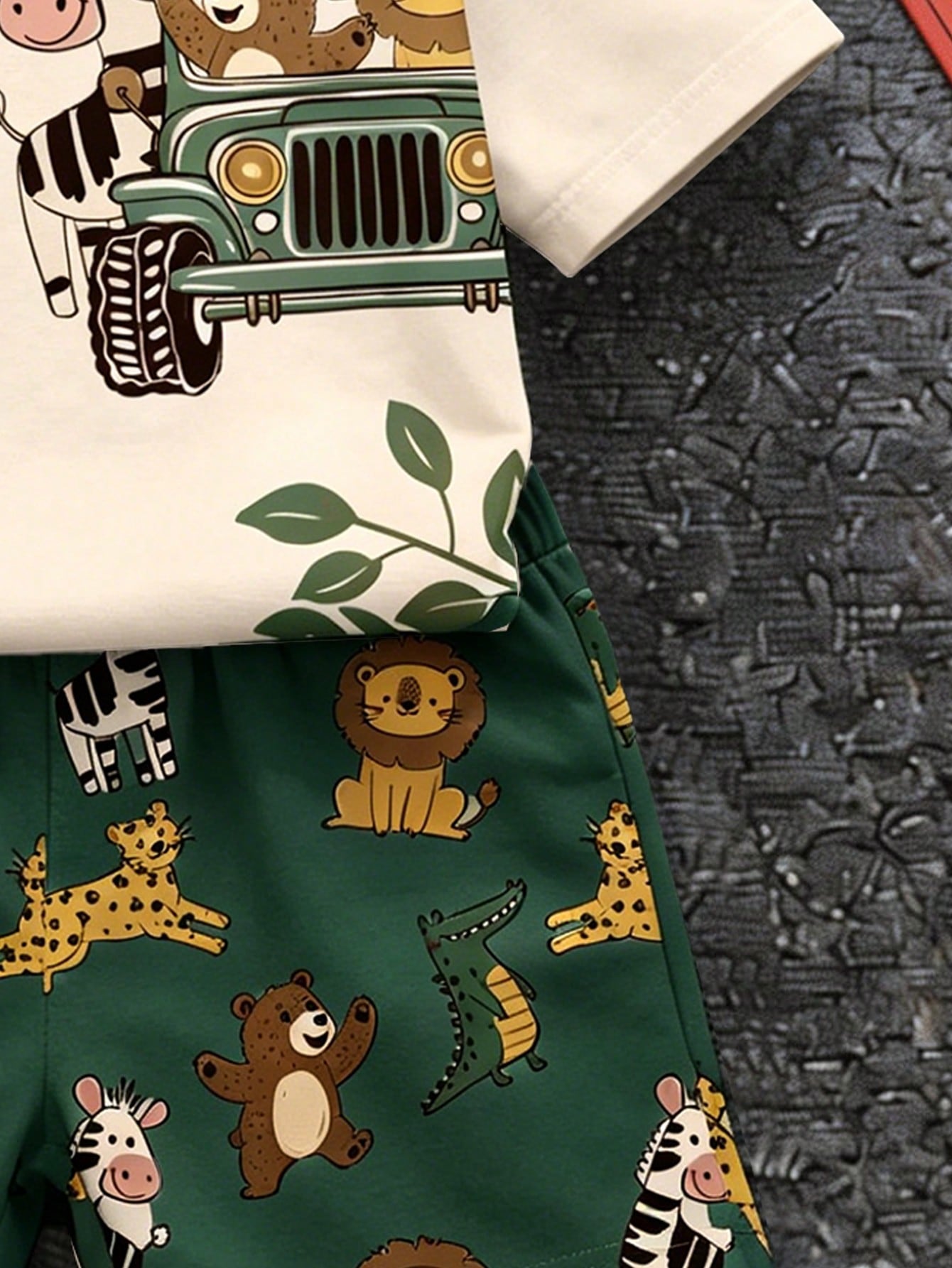 Baby Boy Casual Cartoon Print T-Shirt And Shorts Set, Suitable For Summer