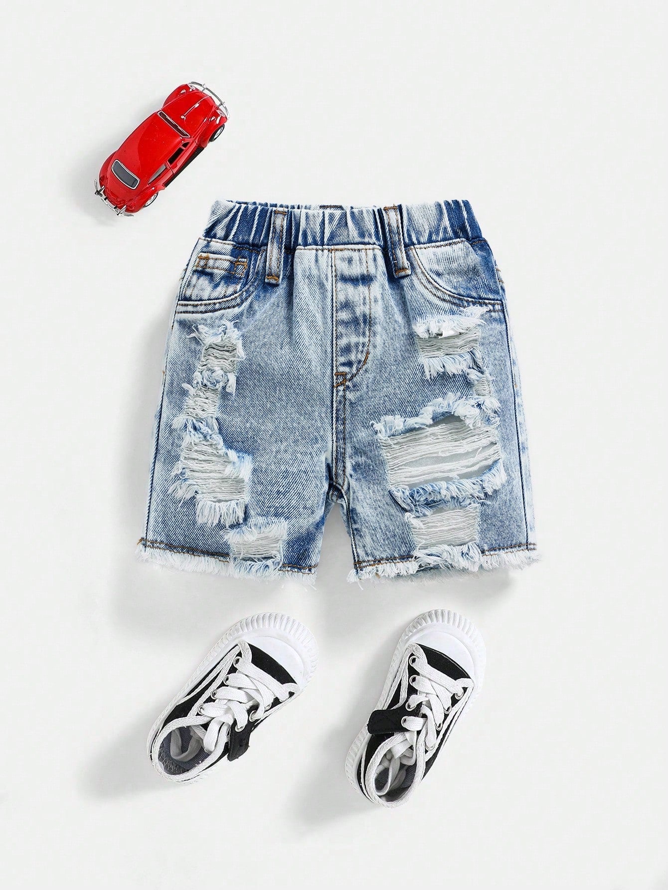 Baby Boy Casual Washed Ripped Frayed Loose Straight Leg Denim Shorts,For Summer