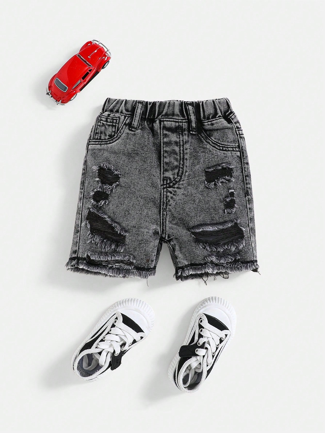 Baby Boy Casual Washed Ripped Frayed Loose Straight Leg Denim Shorts,For Summer