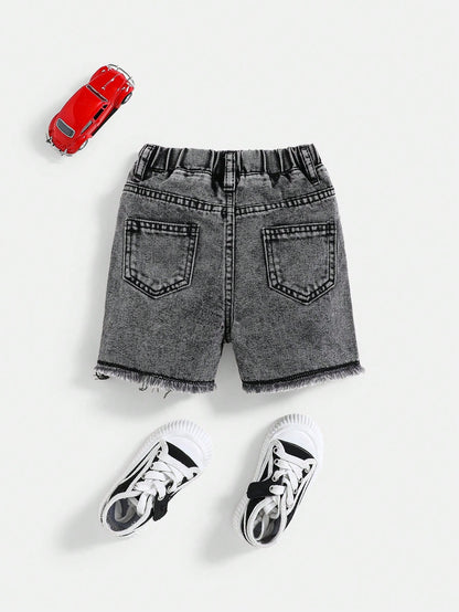 Baby Boy Casual Washed Ripped Frayed Loose Straight Leg Denim Shorts,For Summer