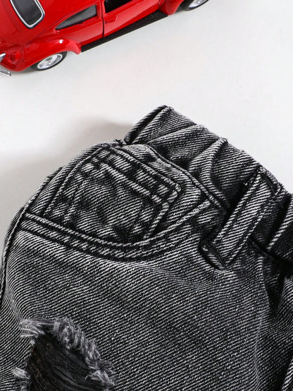 Baby Boy Casual Washed Ripped Frayed Loose Straight Leg Denim Shorts,For Summer