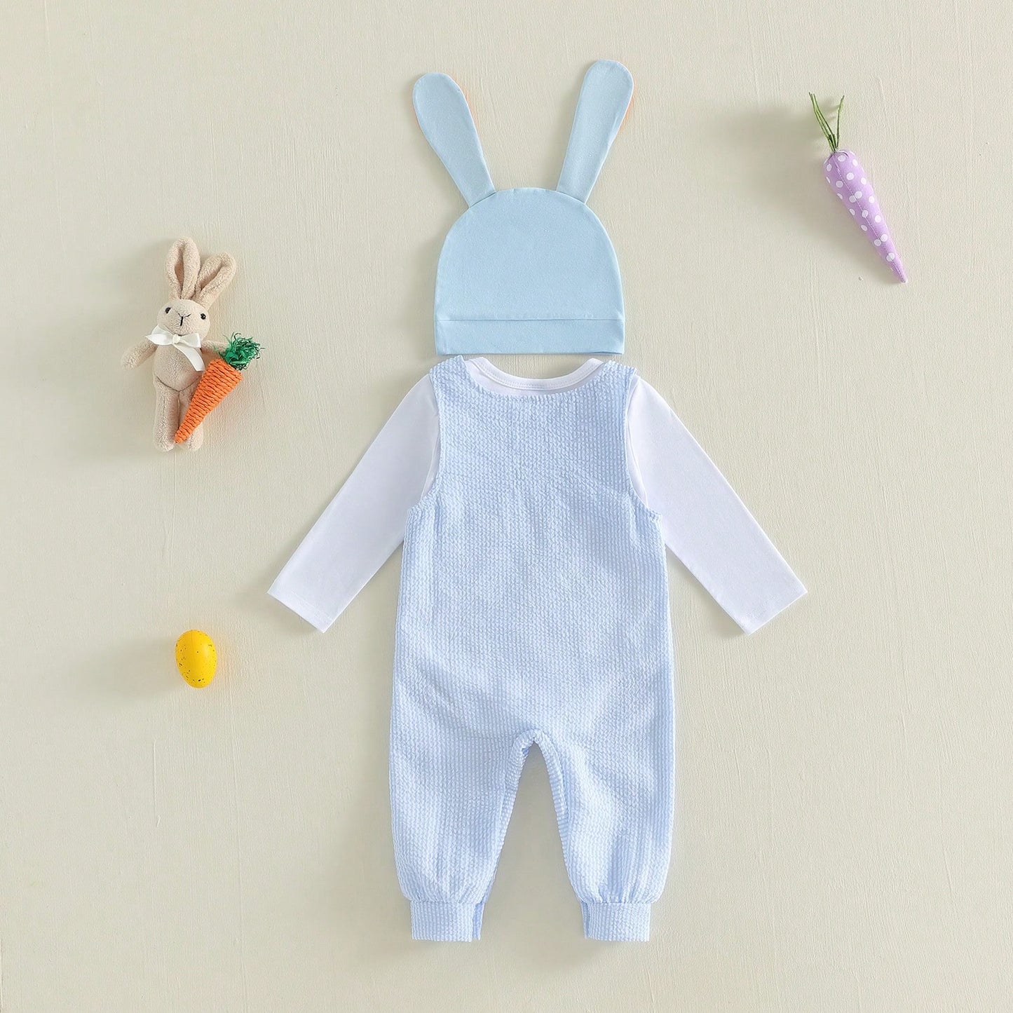 Baby Boy Easter Outfit Newborn Romper+Rabbit Truck Embroidered Overalls+Hat 3pcs Babys First Easter Outfit. My First Easter Baby Boy Outfit,Super Cute 3pcs Newborn Baby Boy Easter Clothes. East