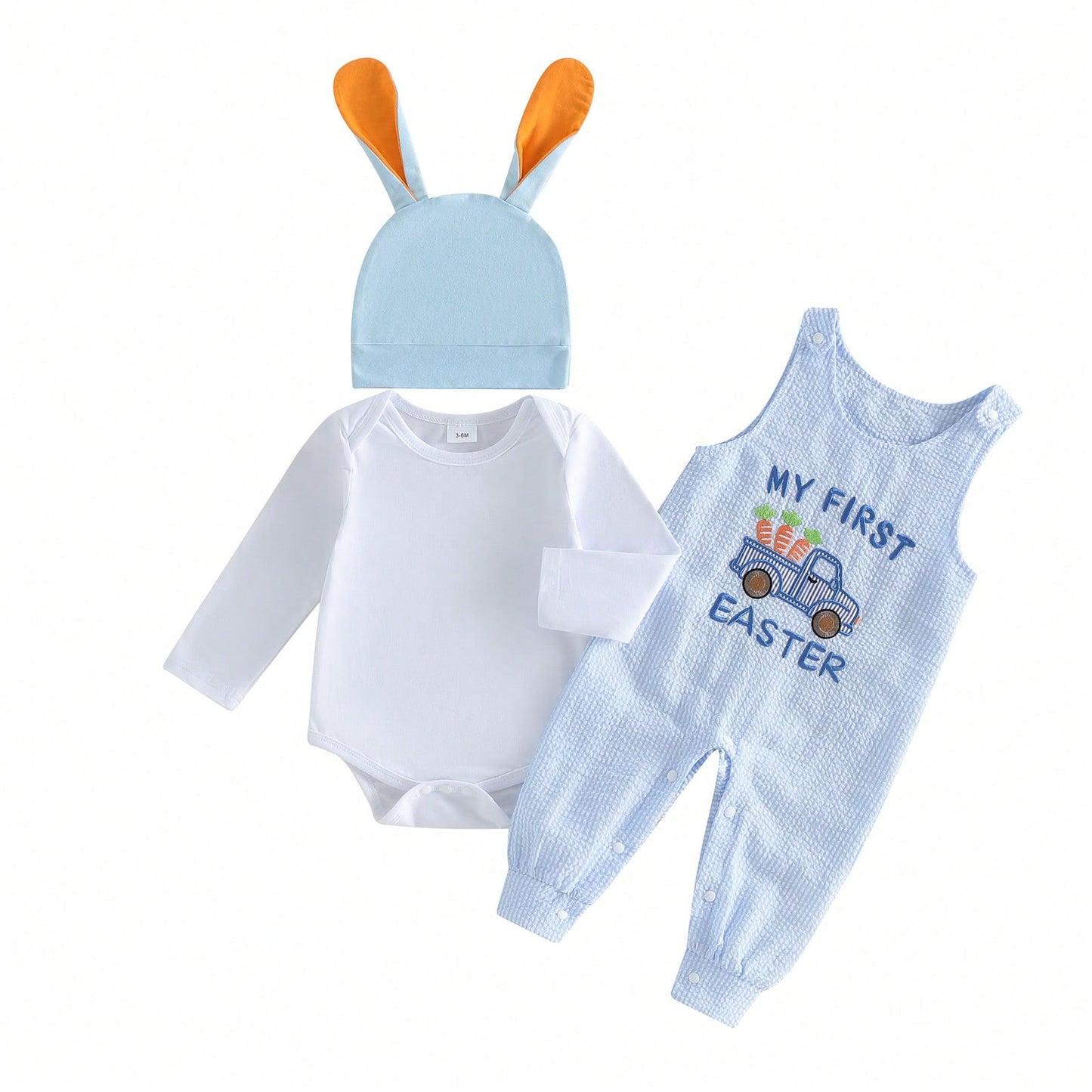 Baby Boy Easter Outfit Newborn Romper+Rabbit Truck Embroidered Overalls+Hat 3pcs Babys First Easter Outfit. My First Easter Baby Boy Outfit,Super Cute 3pcs Newborn Baby Boy Easter Clothes. East