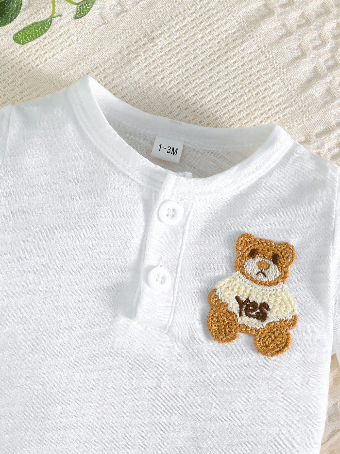 Baby Boy Summer Cotton Bear Embroidery Top And Striped Suspender Pants Set, Fashionable Casual Outfit For Toddler Boys