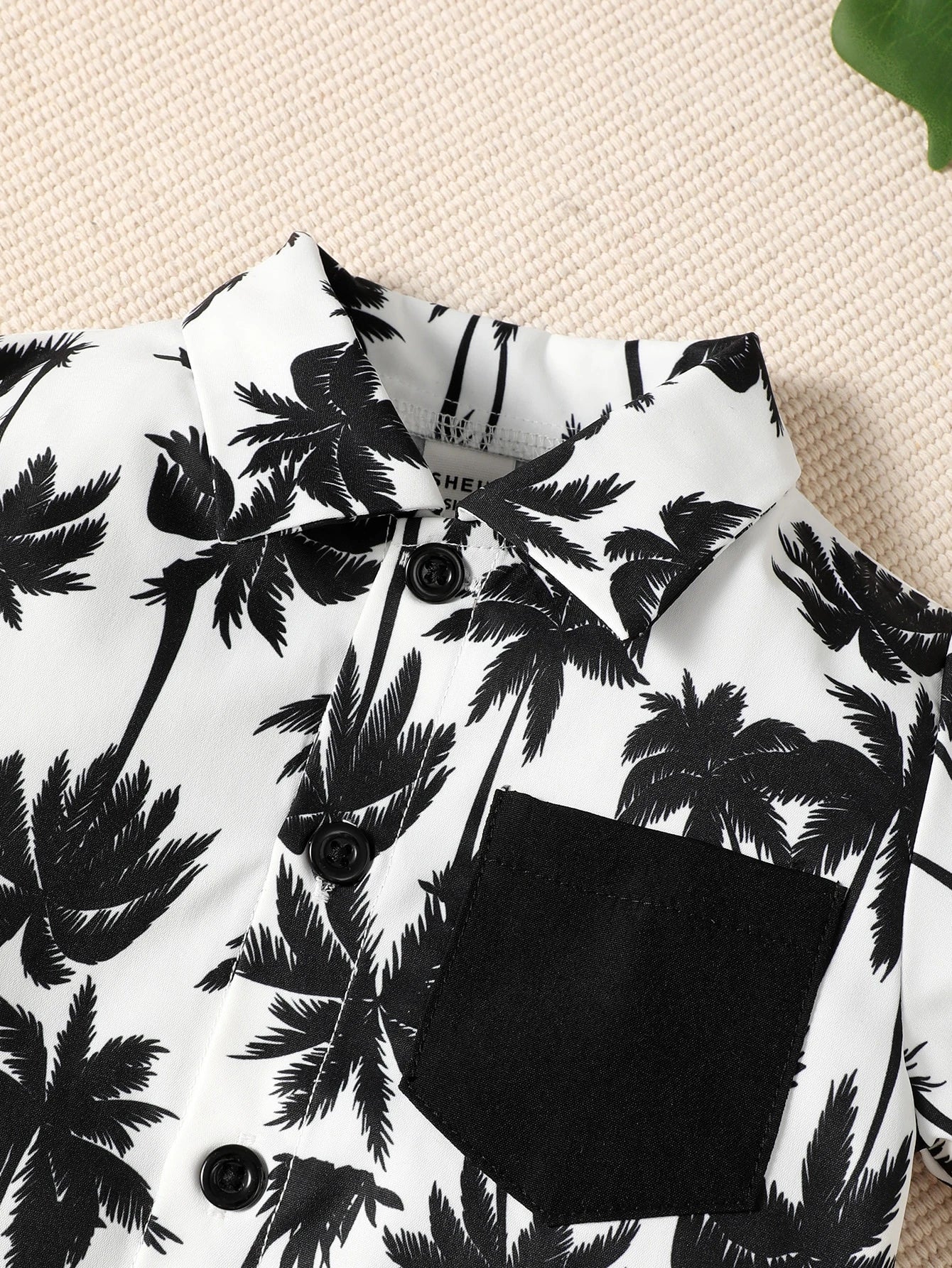 Baby Boy Summer Holiday Coconut Tree Printed Shirt And Solid Color Shorts Set