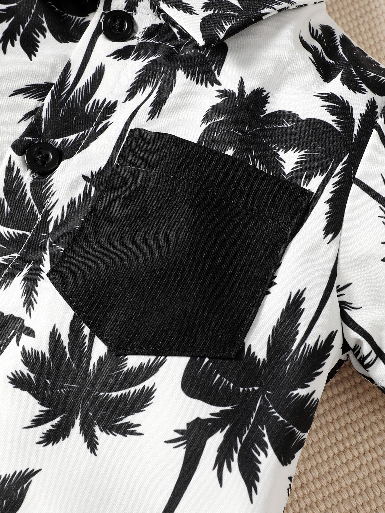 Baby Boy Summer Holiday Coconut Tree Printed Shirt And Solid Color Shorts Set
