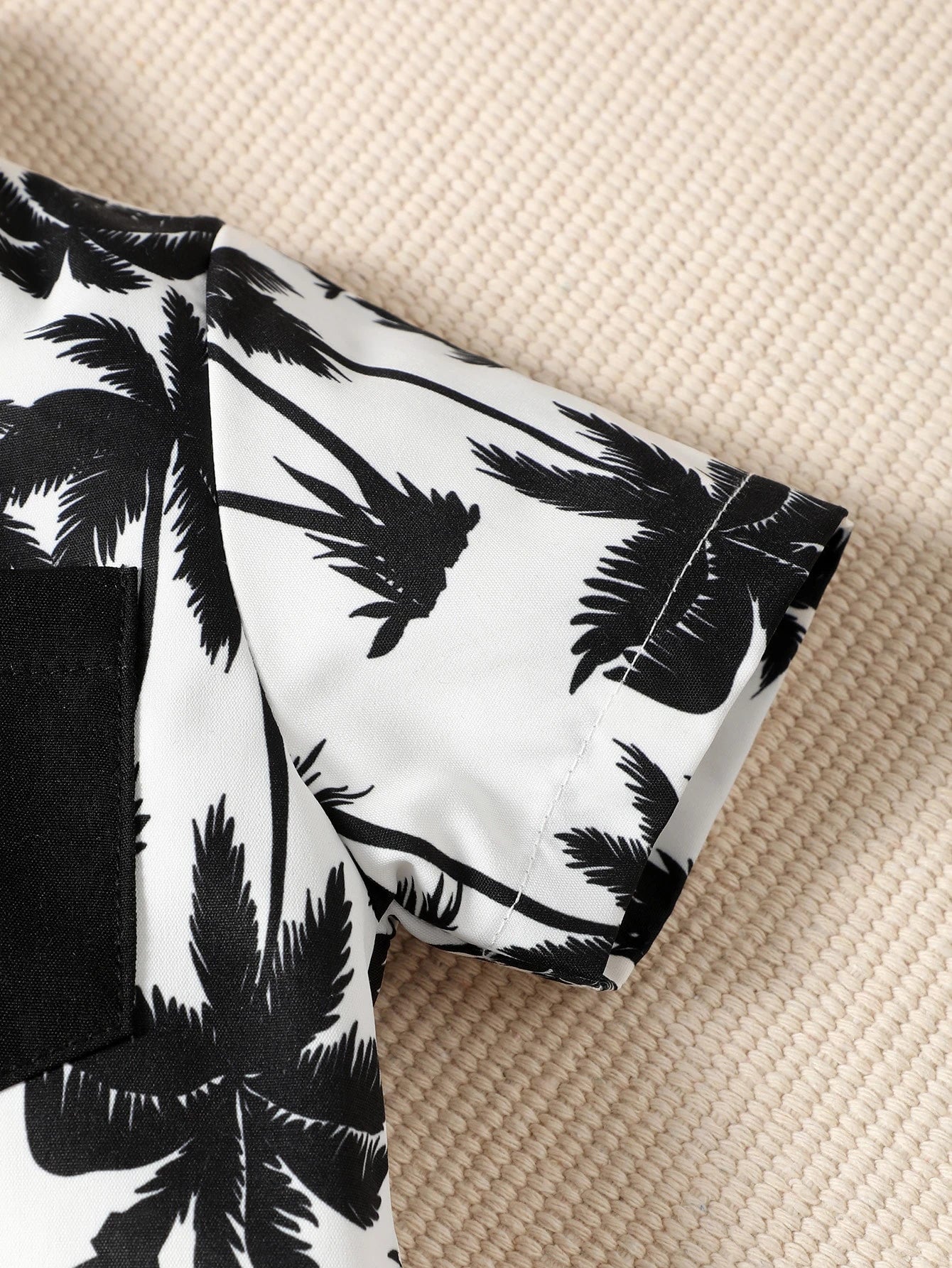Baby Boy Summer Holiday Coconut Tree Printed Shirt And Solid Color Shorts Set