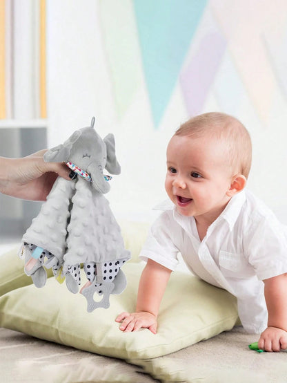 Baby Elephant Comfort Blanket With Tag Plush Doll, Chewable Teething Doll, Soft Plush, Sensory Teething Doll Suitable For Toddlers Small Gift (Random Tag Pattern Color)