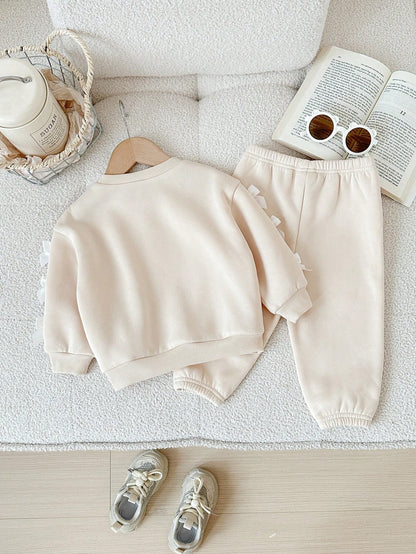 Baby Girl Autumn/Winter Cute Polka Dot Soft Bow Long Sleeve Sweatshirt And Elastic Waist Long Pants 2 Pieces Set