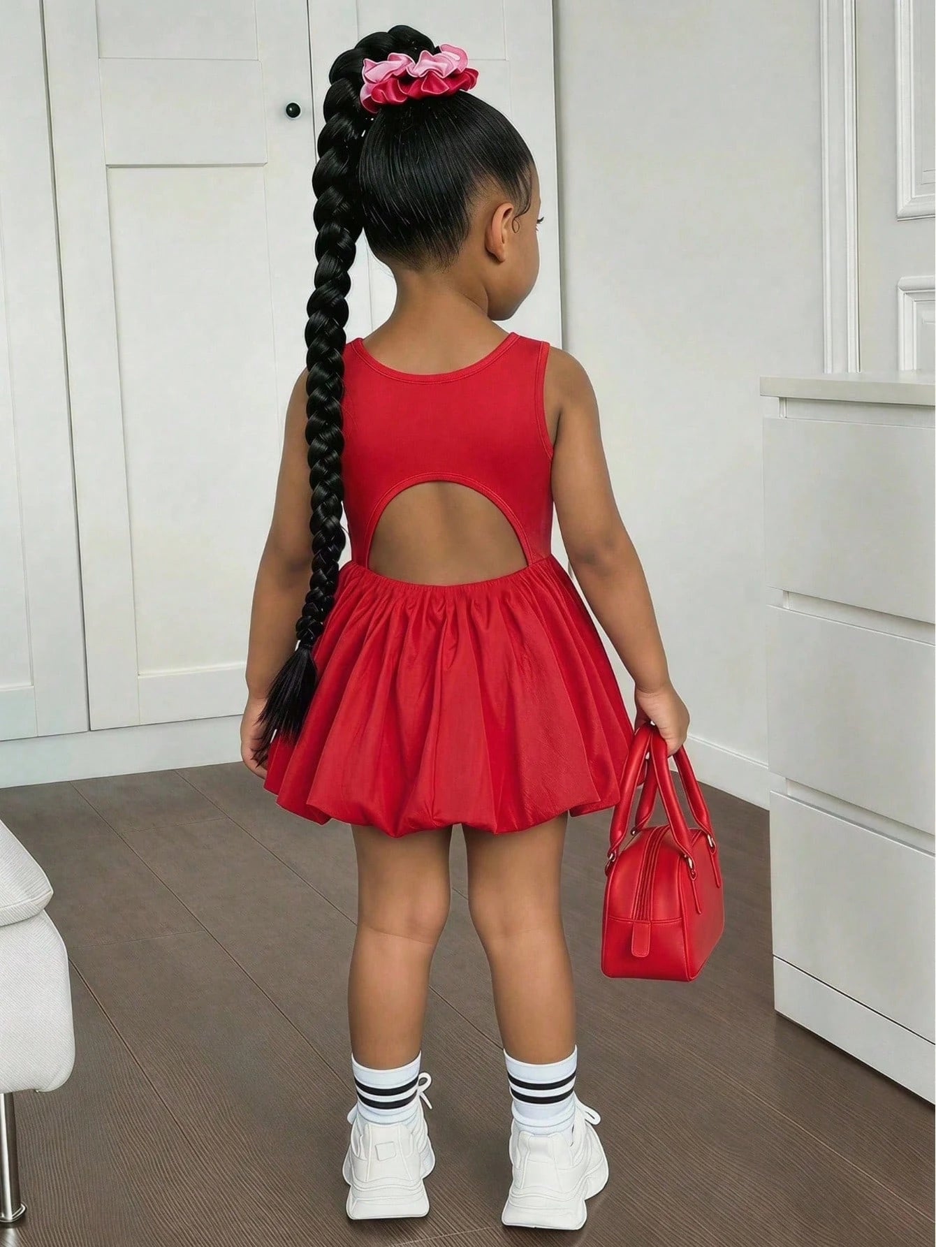 Baby Girl Baby Girl Fashionable Cute Casual Summer Red Knit Patchwork Hollow Out Sleeveless Graphic Print Jumpsuit