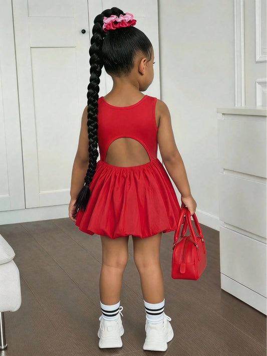 Baby Girl Baby Girl Fashionable Cute Casual Summer Red Knit Patchwork Hollow Out Sleeveless Graphic Print Jumpsuit