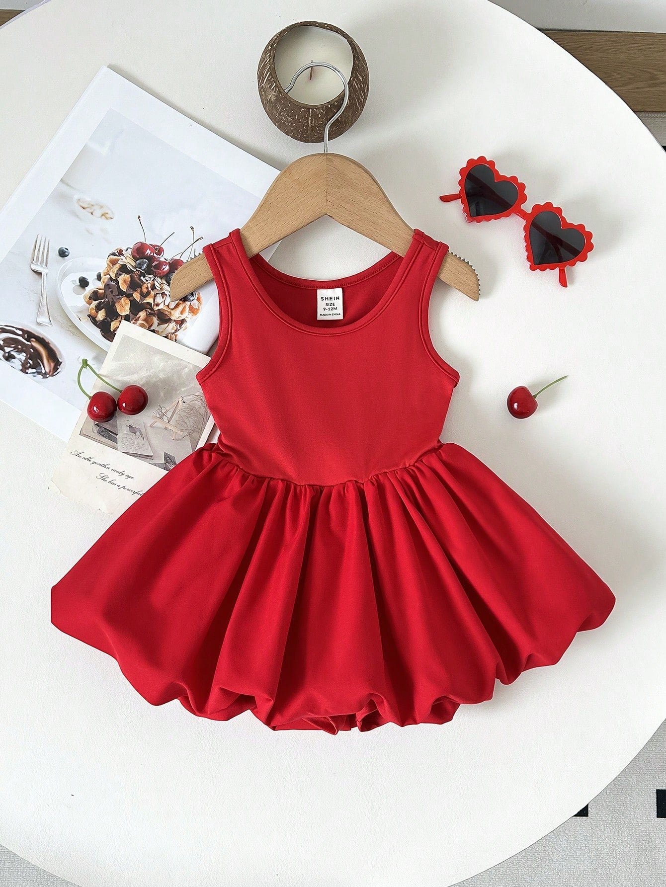 Baby Girl Baby Girl Fashionable Cute Casual Summer Red Knit Patchwork Hollow Out Sleeveless Graphic Print Jumpsuit