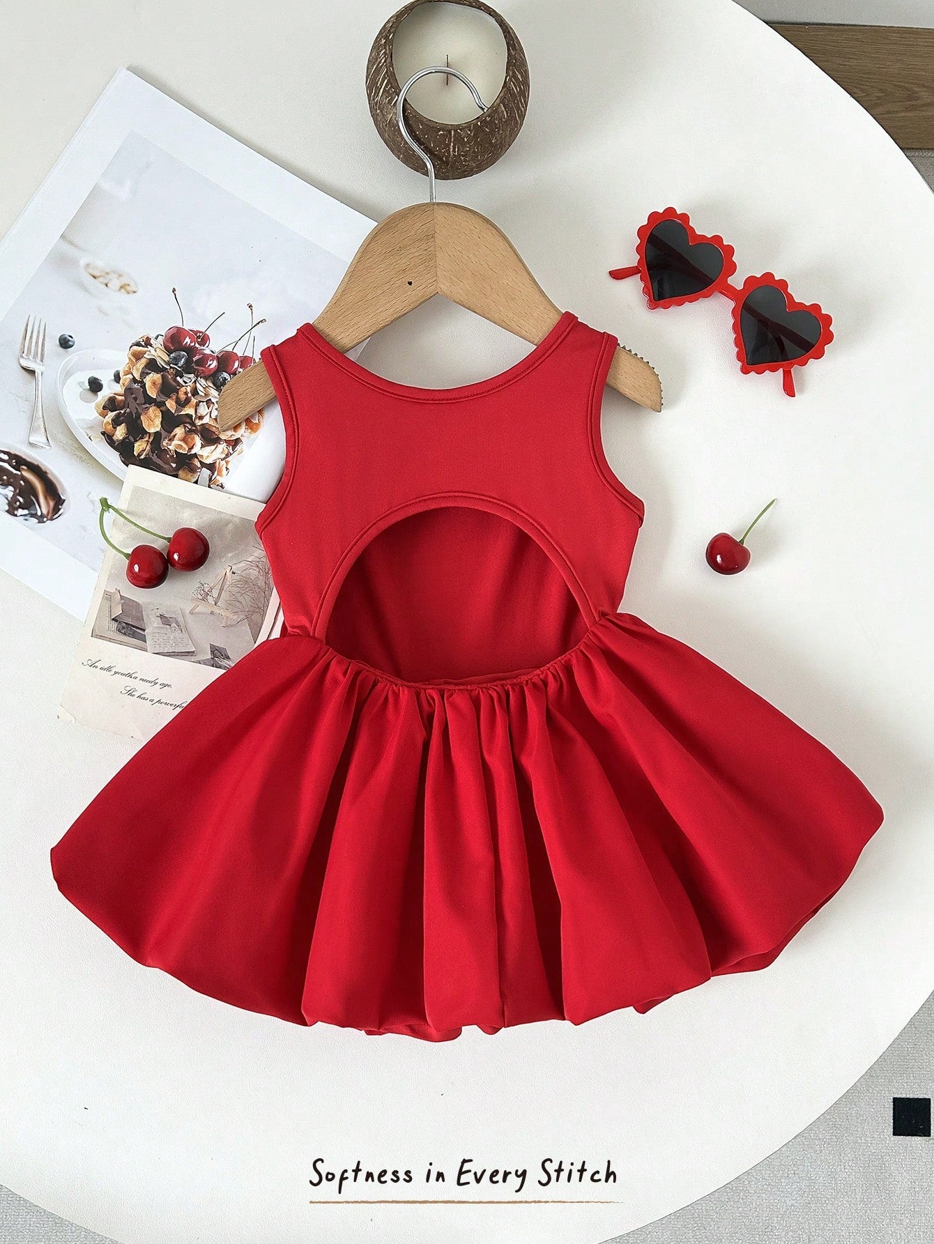 Baby Girl Baby Girl Fashionable Cute Casual Summer Red Knit Patchwork Hollow Out Sleeveless Graphic Print Jumpsuit