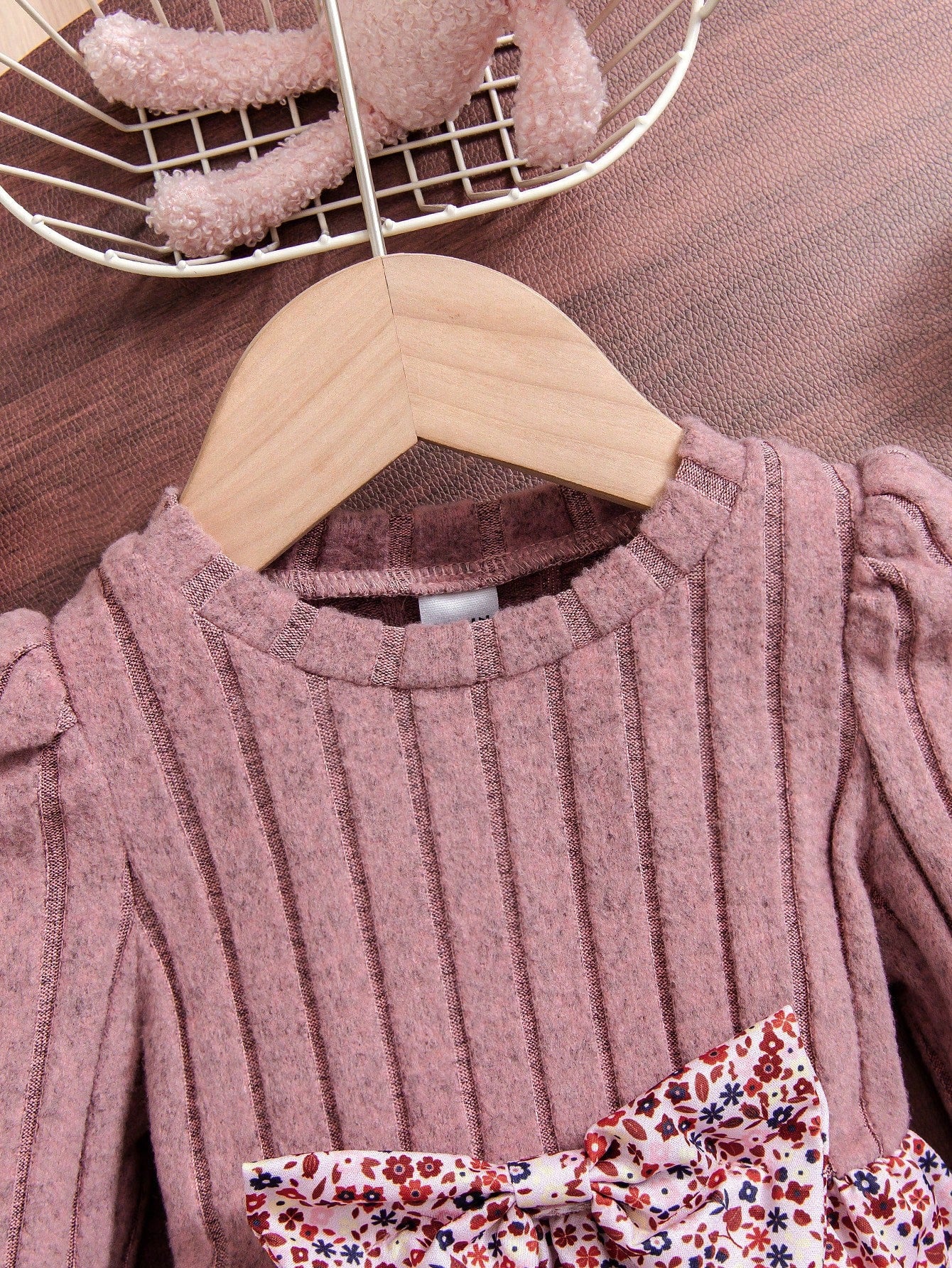 Baby Girl Casual Ditsy Floral Long Sleeve Ribbed Knitted Dress, Autumn