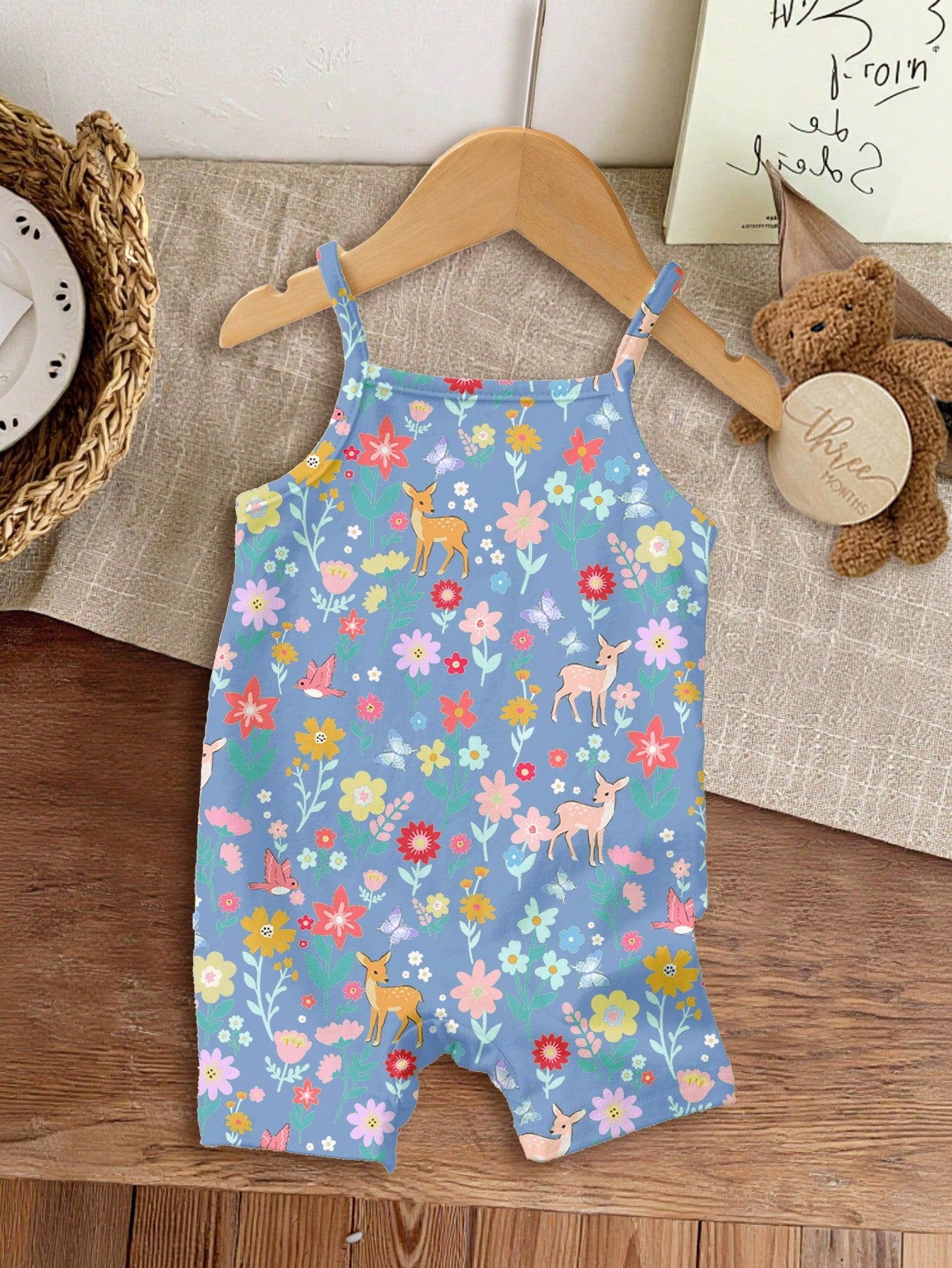 Baby Girl Casual Jumpsuit,Soft Summer Colour Palette,Summer,Cute,First Birthday,Navy Blue Bohemian Floral Graphic T-Shirt Set,Spring & Summer Outfits