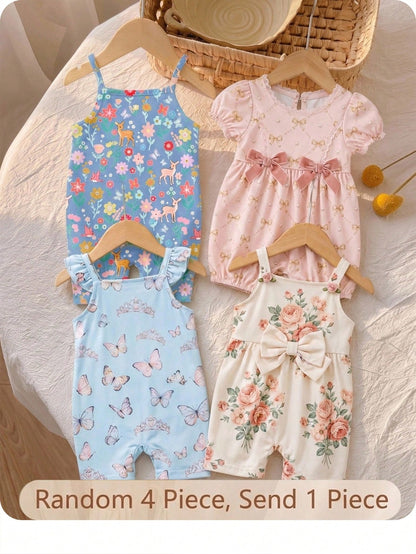 Baby Girl Casual Jumpsuit,Soft Summer Colour Palette,Summer,Cute,First Birthday,Navy Blue Bohemian Floral Graphic T-Shirt Set,Spring & Summer Outfits
