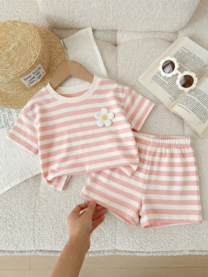 Baby Girl Cute Pink Retro Leopard Print Summer Set,Mama's Little Girl Casual Round Neck Short Sleeve T-Shirt And Skinny Shorts,Family Matching Style