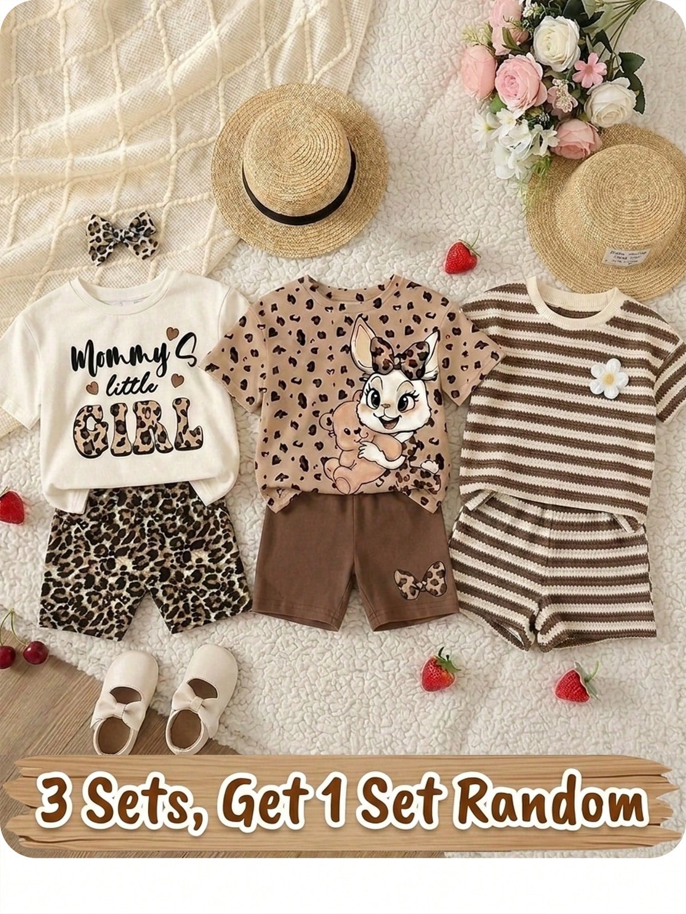 Baby Girl Cute Pink Retro Leopard Print Summer Set,Mama's Little Girl Casual Round Neck Short Sleeve T-Shirt And Skinny Shorts,Family Matching Style
