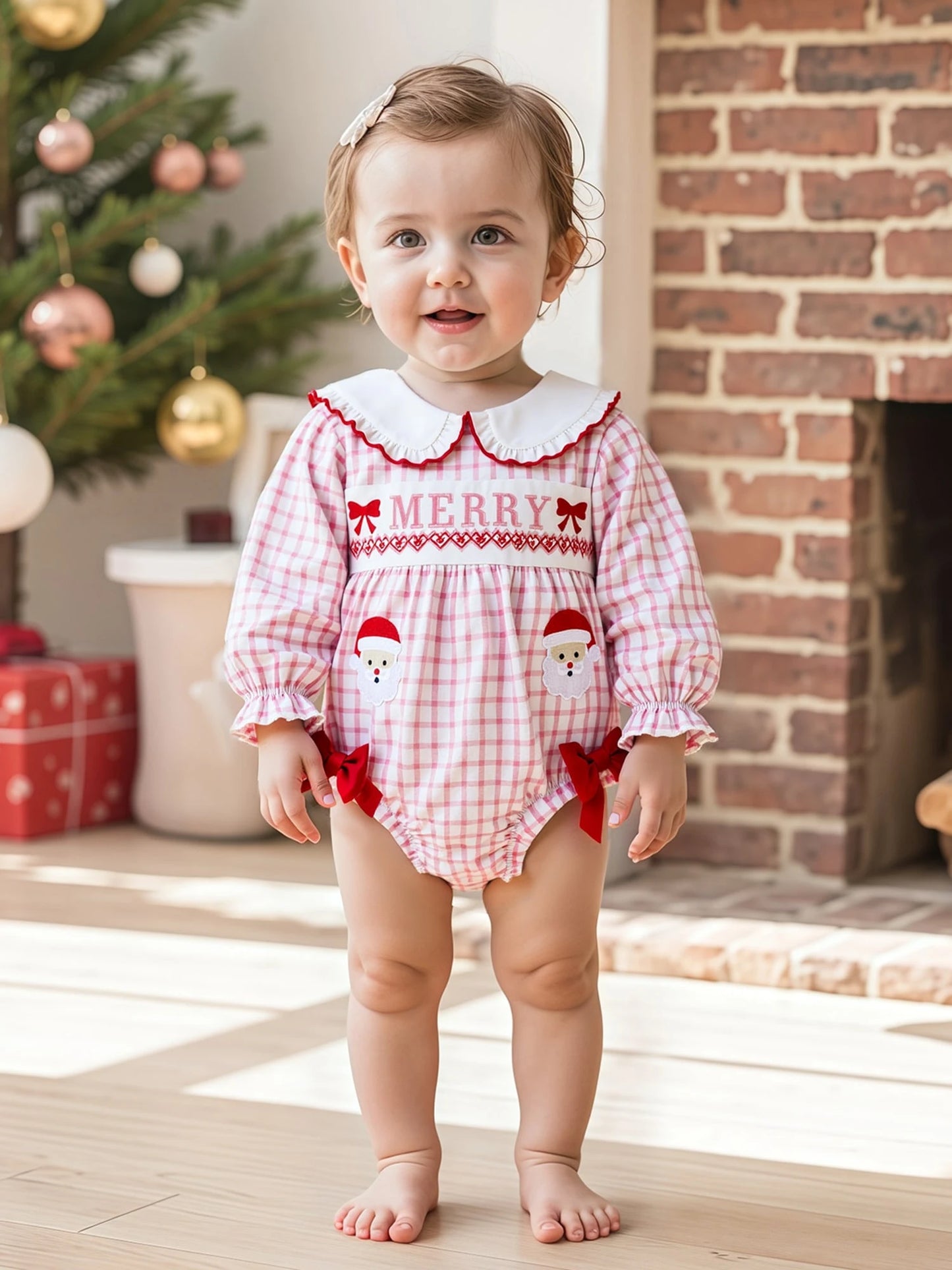 Baby Girl Football Outfit Smocked Bubble Romper Long Sleeve Cutest Football Fan Embroidery Striped Jumpsuit One Piece Fall Winter Clothes