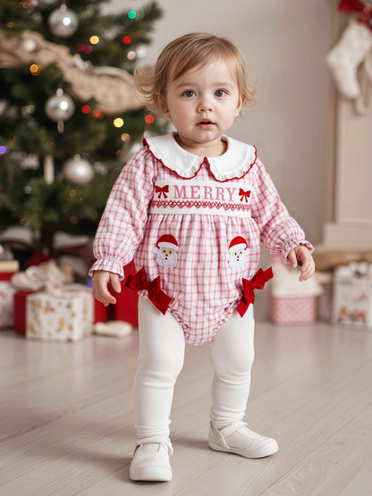 Baby Girl Football Outfit Smocked Bubble Romper Long Sleeve Cutest Football Fan Embroidery Striped Jumpsuit One Piece Fall Winter Clothes
