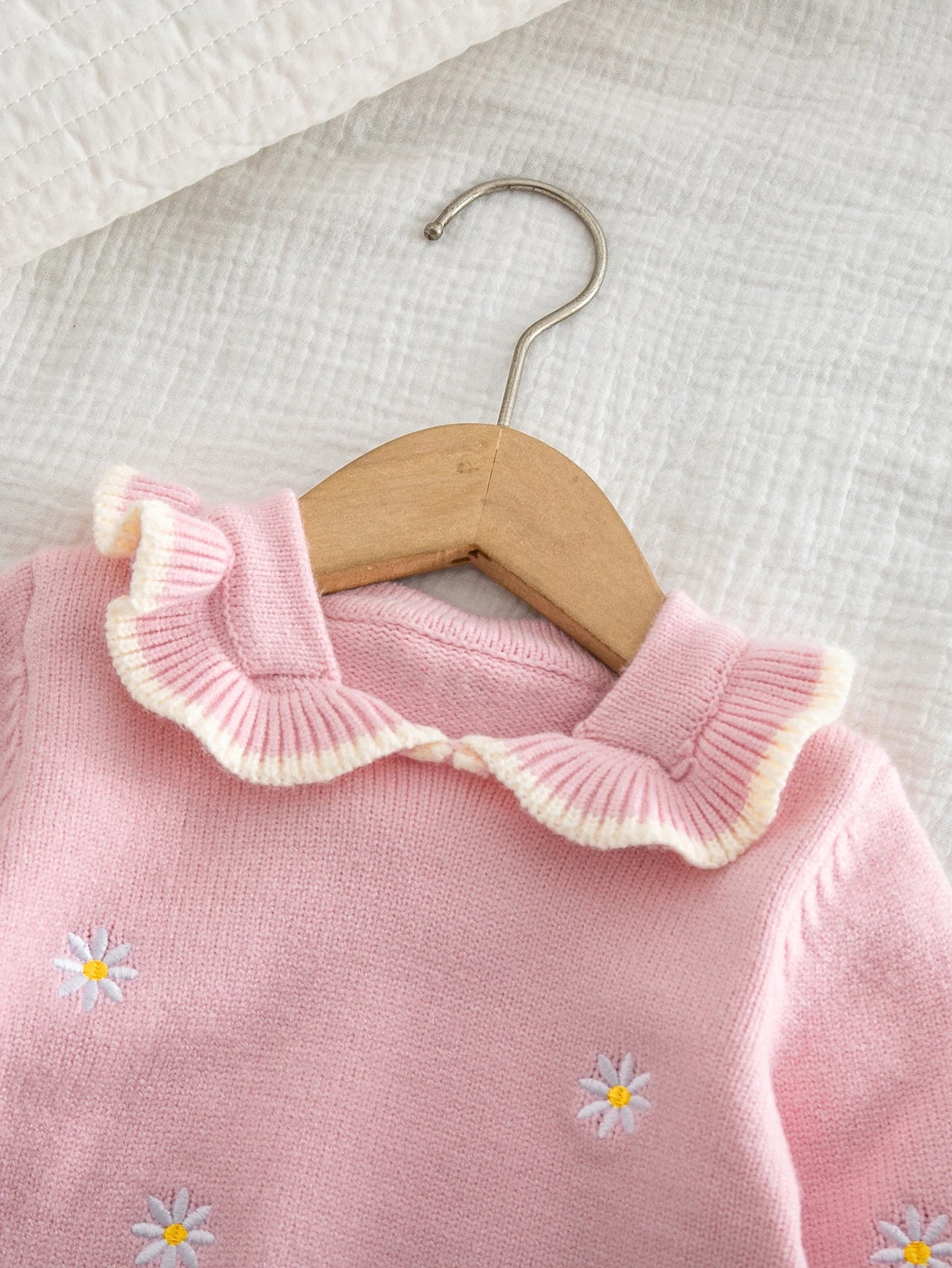 Baby Girl Knitted Peter Pan Collar Long Sleeve Loose Pullover Sweater And Pants 2 Pieces Set