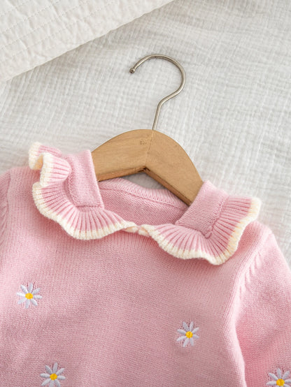 Baby Girl Knitted Peter Pan Collar Long Sleeve Loose Pullover Sweater And Pants 2 Pieces Set