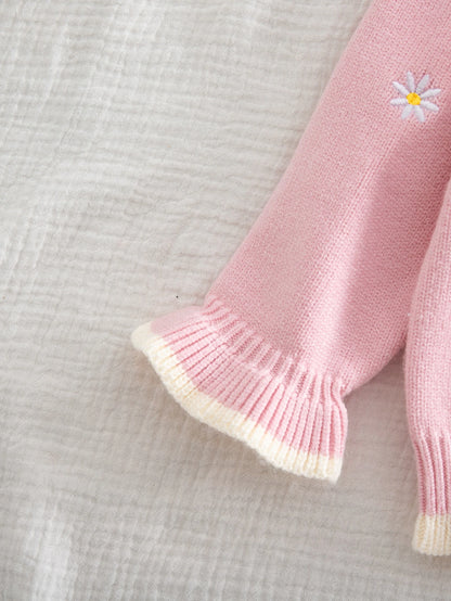 Baby Girl Knitted Peter Pan Collar Long Sleeve Loose Pullover Sweater And Pants 2 Pieces Set