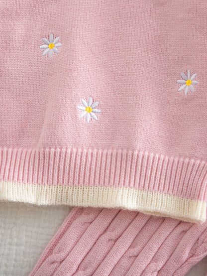 Baby Girl Knitted Peter Pan Collar Long Sleeve Loose Pullover Sweater And Pants 2 Pieces Set