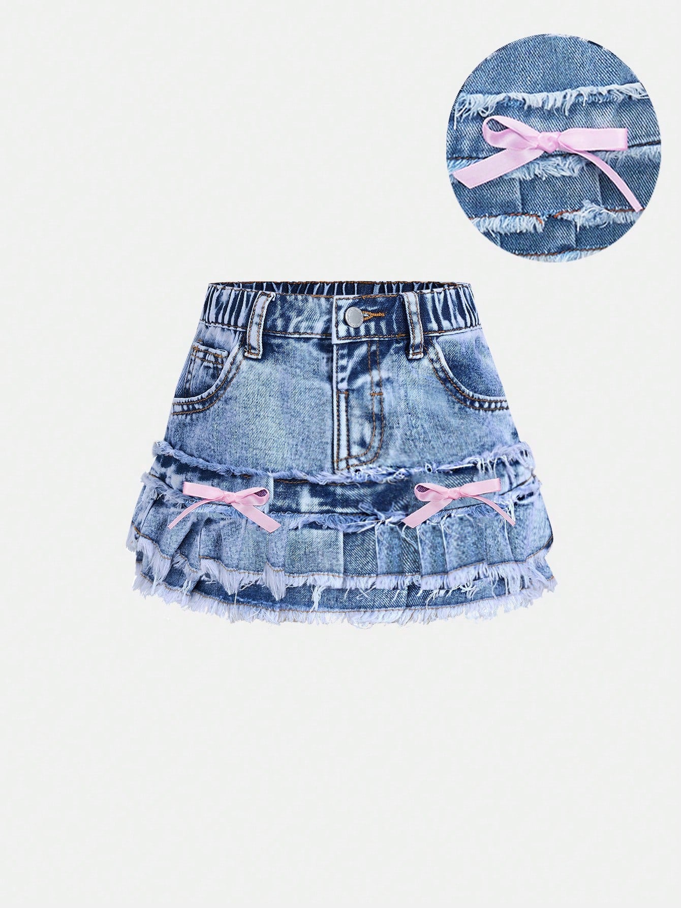 Baby Girl Lovely Pink Bow Blue Denim Skirt, Kid Spring And Summer Casual Vacation Country Boho Wear, Beach For Kid Girls, Festival Festival Of Girls