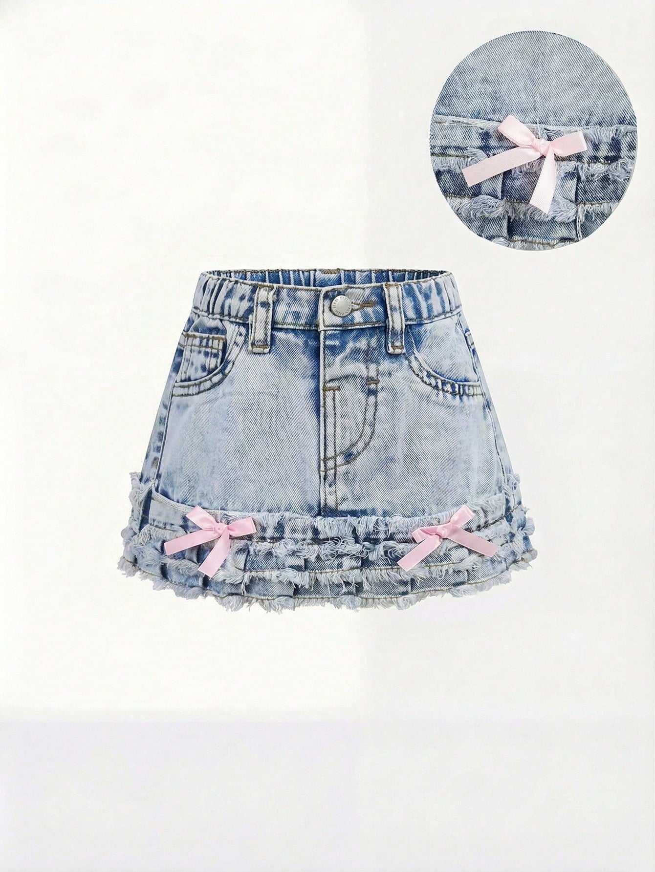 Baby Girl Lovely Pink Bow Blue Denim Skirt, Kid Spring And Summer Casual Vacation Country Boho Wear, Beach For Kid Girls, Festival Festival Of Girls