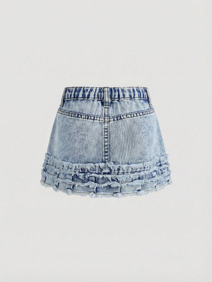 Baby Girl Lovely Pink Bow Blue Denim Skirt, Kid Spring And Summer Casual Vacation Country Boho Wear, Beach For Kid Girls, Festival Festival Of Girls