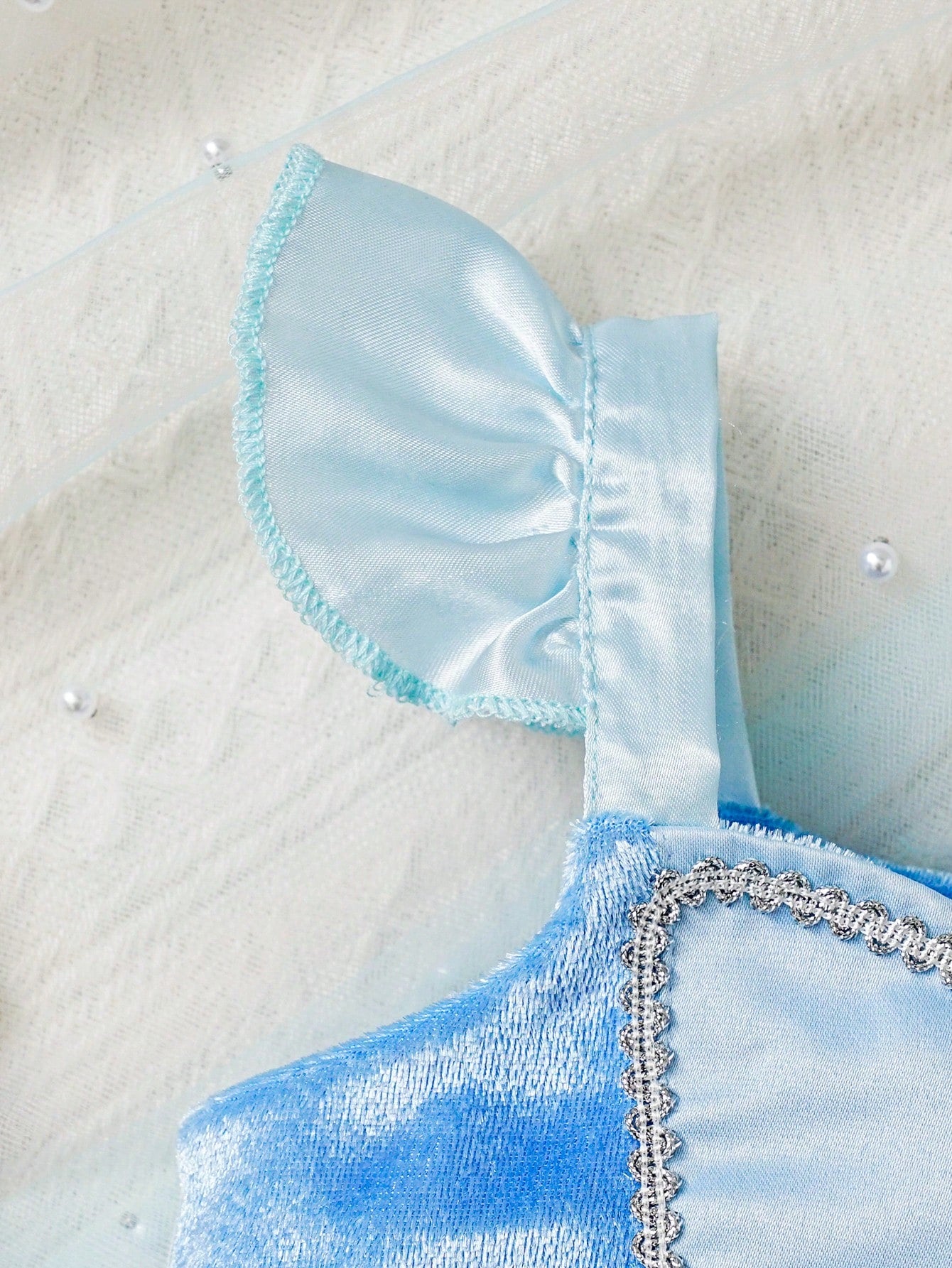 Baby Girl Princess Blue Beauty & Court Style Jewel Decor Mesh Bodysuit Dress