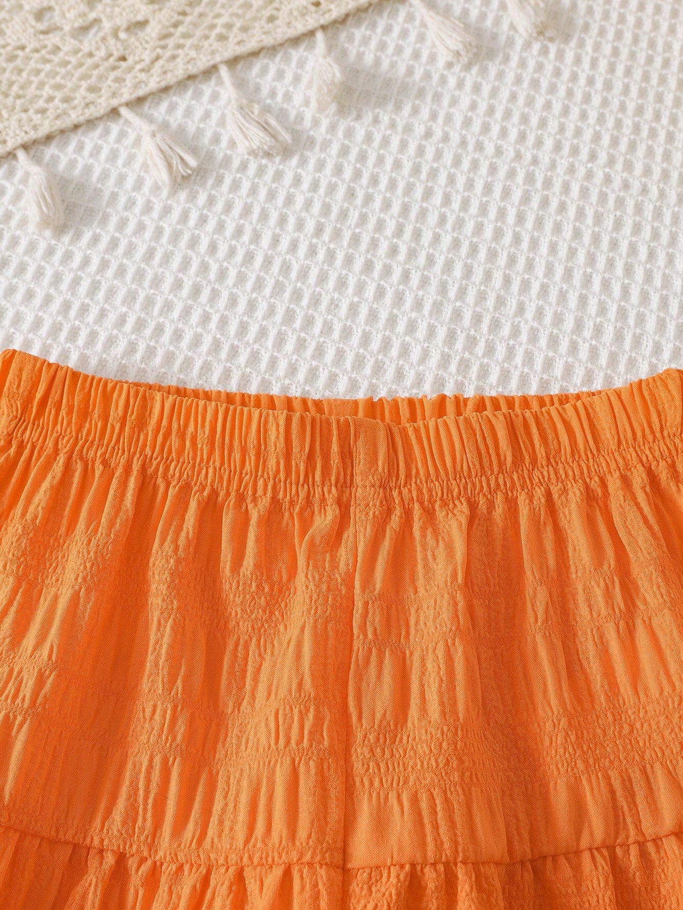 Baby Girl's Camisole And Trousers Set Featuring 3D Floral Embellishments And An Asymmetrical Fringed Hem-Perfect For Vacation.