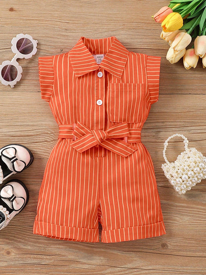 Baby Girl Vacation Casual Striped Jumpsuits
