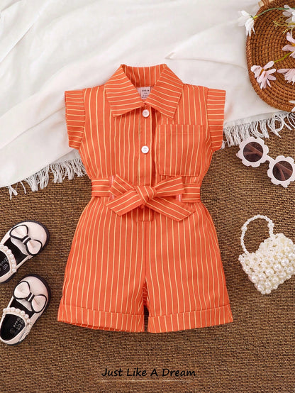 Baby Girl Vacation Casual Striped Jumpsuits