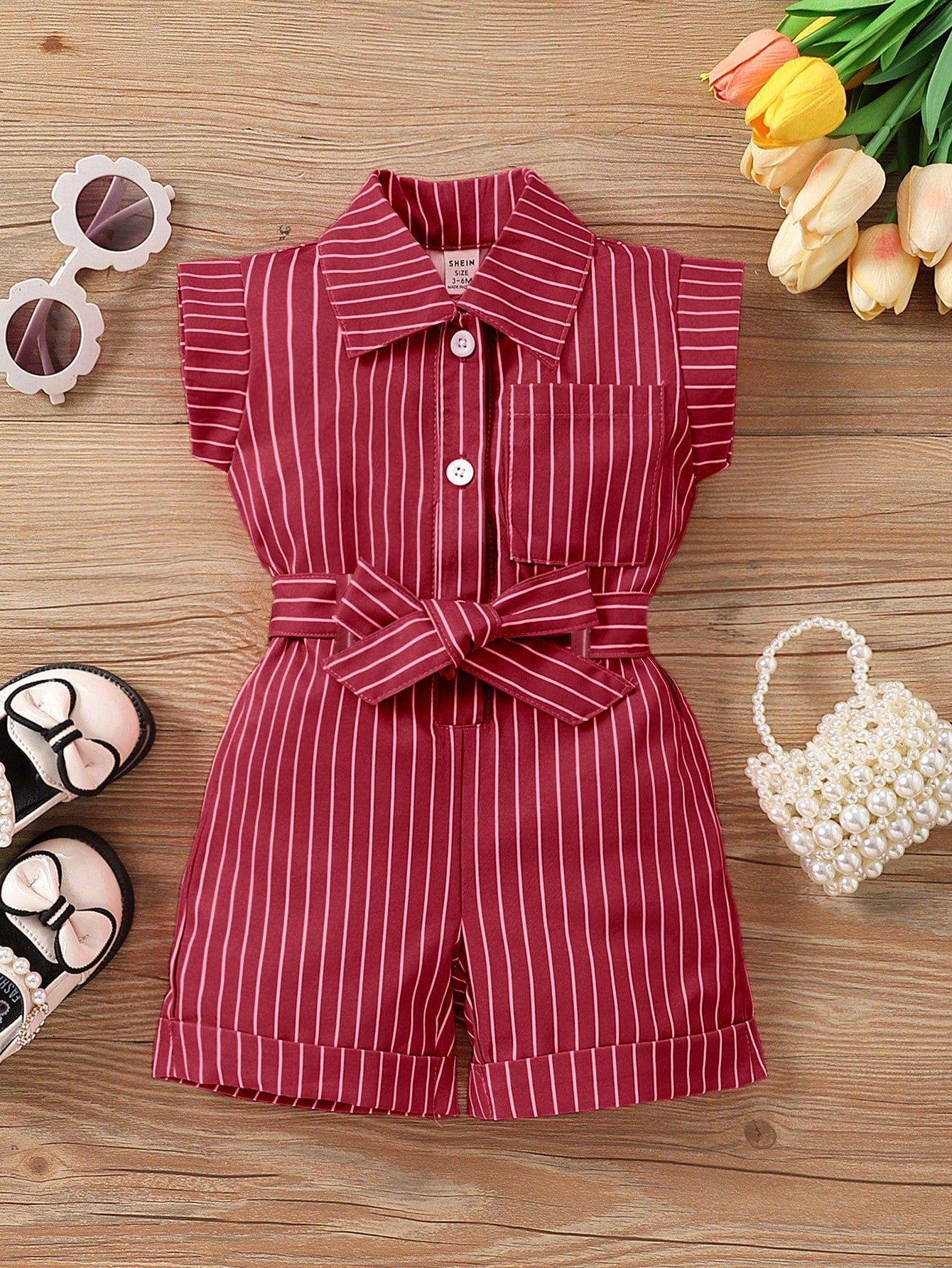 Baby Girl Vacation Casual Striped Jumpsuits