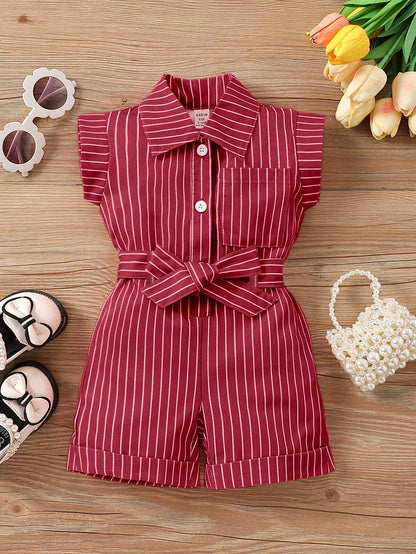 Baby Girl Vacation Casual Striped Jumpsuits