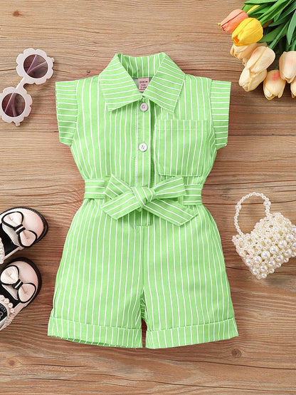 Baby Girl Vacation Casual Striped Jumpsuits