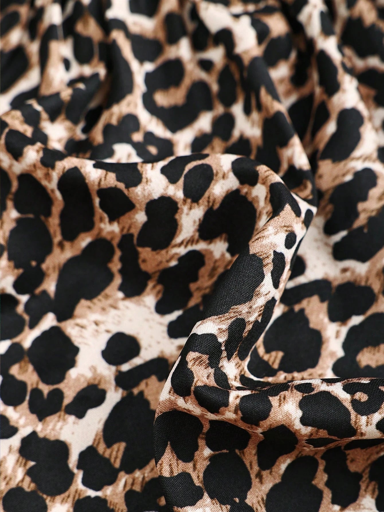 Baby Girl Woven Leopard Print Square Neck Ruffle Hem Casual Dress