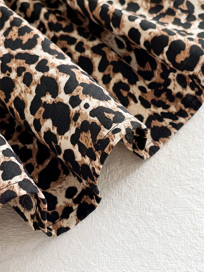 Baby Girl Woven Leopard Print Square Neck Ruffle Hem Casual Dress