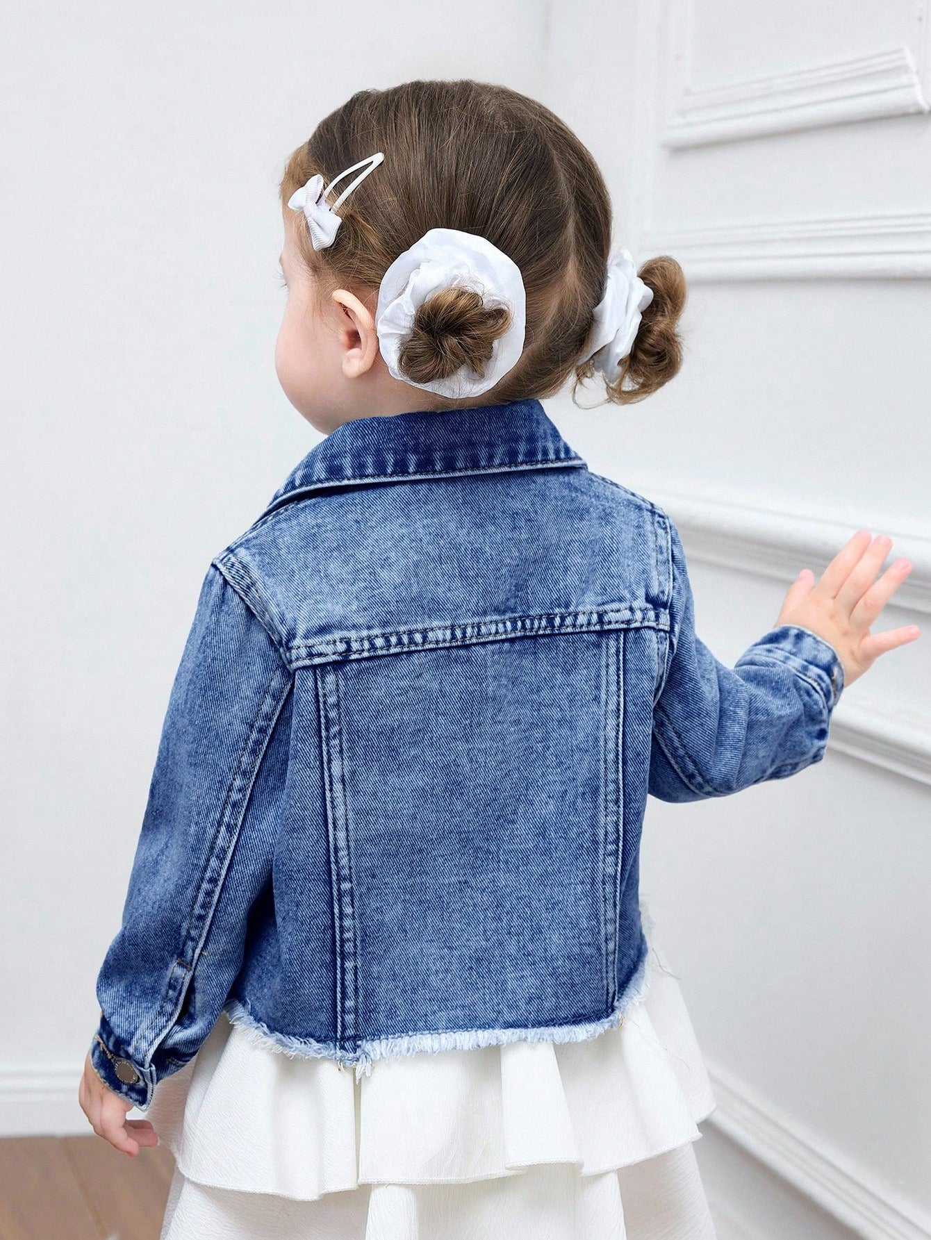 Baby Girl Y2k Cute Denim Cute Heart-Shaped Pocket Long-Sleeved Short Jacket, Fall Kid's Casual And Comfortable Wear, Back To School Clothes, Kawaii, Baby Girl Jean Jacket Winter
