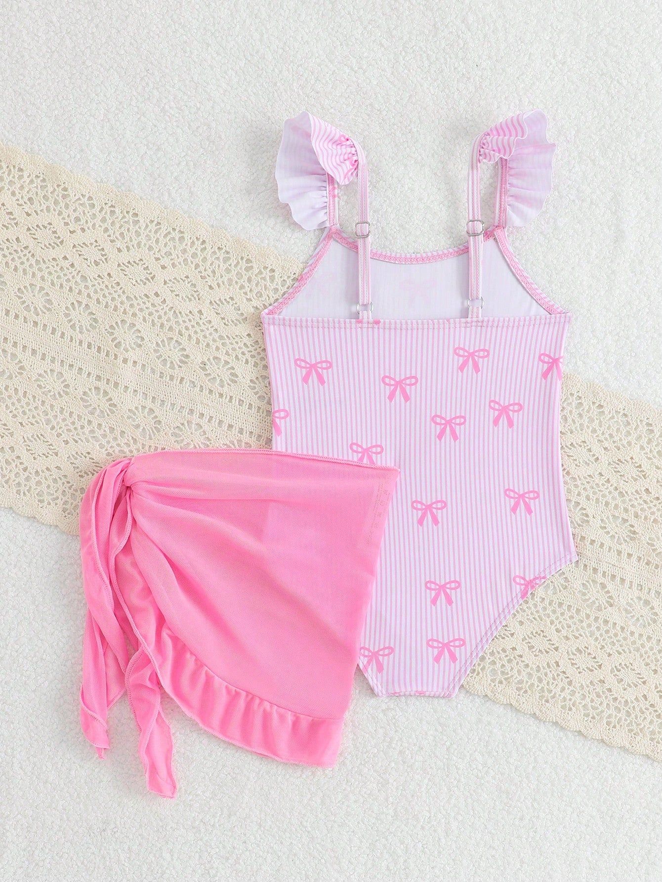 Baby Girls' Holiday One-Piece Swimsuit,Pink Bow Floral Print Beachwear,Elegant Refined Girly Sports,Lively Vibrant Suitable For Swimming,Beach,Pool